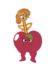 Size: 1201x1665 | Tagged: safe, applejack, cinnamon chai, g4, abomination, apple, apple jacks, applebucking thighs, applejack becoming an apple, cinnamon, food, fruit, fusion, not salmon, simple background, thunder thighs, wat, we have become one, white background, wide hips