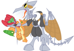 Size: 2446x1694 | Tagged: safe, artist:dalekolt, cyborg, pony, meta ridley, metroid, ponified, ridley, samus aran