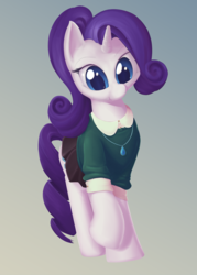 Size: 1500x2100 | Tagged: safe, artist:chibibiscuit, rarity, pony, unicorn, g4, clothes, cute, female, gray background, mare, raised hoof, simple background, skirt, solo