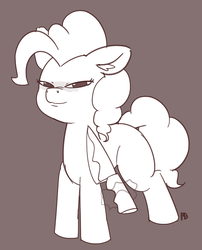 Size: 1280x1586 | Tagged: dead source, safe, artist:pabbley, pinkie pie, pony, g4, female, knife, knife cat, meme, monochrome, offscreen character, ponified animal photo, simple background, solo, squint