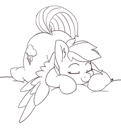 Size: 1280x1352 | Tagged: dead source, safe, artist:pabbley, rainbow dash, pony, g4, cute, female, monochrome, simple background, sleeping, solo, spread wings, white background, wings
