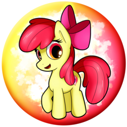 Size: 1024x1024 | Tagged: safe, artist:flamevulture17, apple bloom, earth pony, pony, g4, commission, female, looking at you, open mouth, orb, smiling, solo