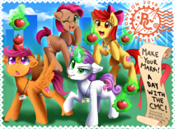 Size: 2700x2000 | Tagged: safe, artist:meotashie, apple bloom, babs seed, scootaloo, sweetie belle, bronycon, g4, 2016, cutie mark crusaders, high res