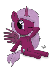 Size: 412x600 | Tagged: safe, artist:php142, oc, oc only, alicorn, pony, accessory, alicorn oc, female, long mane, looking at you, one eye closed, photoshop, pose, smiling, solo, spread wings, wings, wink