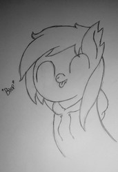 Size: 1836x2686 | Tagged: safe, artist:lingling, oc, oc only, oc:winter fang, dracony, hybrid, :p, clothes, cute, eyes closed, hoodie, lineart, monochrome, pencil drawing, solo, tongue out, traditional art