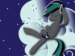 Size: 800x600 | Tagged: safe, artist:prism note, oc, oc only, pegasus, pony, cloud, headphones, music, night, relaxing, solo, stars