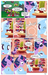 Size: 792x1224 | Tagged: safe, artist:dekomaru, trixie, twilight sparkle, pony, comic:the greatest gift, g4, book, comic, female, golden oaks library, lesbian, magic, ship:twixie, shipping, sunglasses, teleportation, the ass was fat
