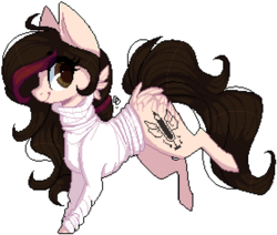 Size: 559x473 | Tagged: safe, artist:tay-niko-yanuciq, oc, oc only, oc:blits, earth pony, pony, clothes, female, mare, pixel art, simple background, solo, sweater, transparent background