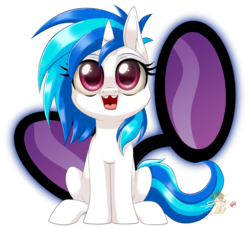 Size: 800x733 | Tagged: safe, artist:unisoleil, dj pon-3, vinyl scratch, pony, g4, female, filly, gap teeth, open mouth, sitting, solo, younger