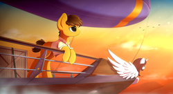 Size: 4500x2450 | Tagged: safe, artist:avastin4, oc, oc only, earth pony, pony, airship, high res, solo, sunset