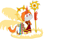 Size: 1152x648 | Tagged: safe, oc, oc only, oc:edward blaze, angel, book, cleric, clerical robes, clothes, ethereal wings, fire, halo, jewelry, magic, magic circle, ms paint, praise the sun, regalia, ring of fire, robe, robes, saddle bag, simple background, solar empire, solo, staff, trenchcoat, white background