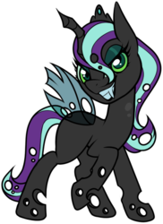 Size: 409x563 | Tagged: safe, artist:gypsy-meadow, queen chrysalis, starlight glimmer, oc, changeling, g4, female, fusion, mare, raised hoof, simple background, solo, transparent background