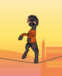 Size: 5225x6399 | Tagged: safe, artist:e-49, earth pony, pony, absurd resolution, mae borowski, night in the woods, ponified, sky, solo, telephone lines, tightrope, wires