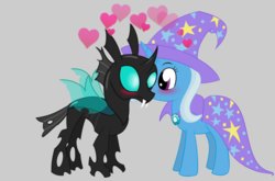 Size: 900x595 | Tagged: safe, thorax, trixie, changeling, pony, unicorn, g4, female, male, shipping, straight, thoraxie