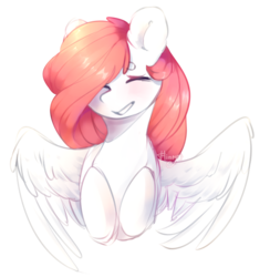 Size: 1600x1642 | Tagged: safe, artist:flinrich, oc, oc only, oc:papuru rantan, pegasus, pony, bust, eyes closed, female, mare, portrait, prone, simple background, smiling, solo, spread wings, transparent background, wings