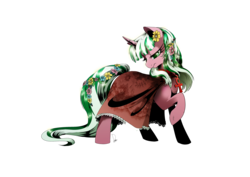 Size: 3507x2480 | Tagged: safe, artist:dormin-dim, oc, oc only, oc:land writer, pony, unicorn, cloak, clothes, female, flower, flower in hair, gift art, high res, looking back, mare, raised hoof, simple background, smiling, solo, transparent background