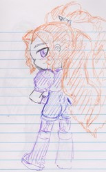 Size: 1101x1785 | Tagged: safe, artist:elgatosabio, adagio dazzle, equestria girls, g4, blushing, chibi, female, lined paper, looking back, smiling, solo, traditional art