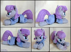 Size: 2864x2099 | Tagged: safe, artist:sophiesplushies, maud pie, earth pony, pony, g4, beanie (plushie), clothes, high res, irl, photo, plushie, prone, solo