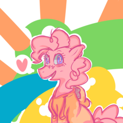 Size: 1300x1300 | Tagged: safe, artist:jodi sli, pinkie pie, earth pony, pony, g4, abstract background, clothes, female, happy, solo