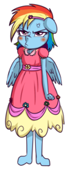 Size: 640x1556 | Tagged: safe, artist:anibaruthecat, rainbow dash, pegasus, anthro, unguligrade anthro, g4, blushing, clothes, dress, explicit source, female, filly, filly rainbow dash, hoof feet, pouting, puffy sleeves, rainbow dash always dresses in style, simple background, solo, transparent background, younger