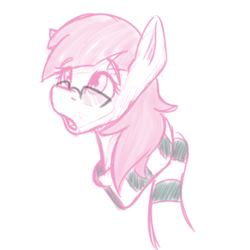 Size: 720x720 | Tagged: safe, artist:muggyheatwave, oc, oc only, oc:seanchas cliste, pony, bust, clothes, glasses, open mouth, pink hair, scarf, solo