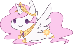 Size: 531x333 | Tagged: safe, artist:mousu, princess celestia, alicorn, pony, g4, cewestia, chibi, chibilestia, female, filly, pink-mane celestia, prone, solo, spread wings, wings, younger