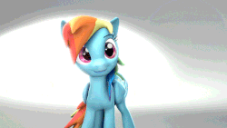 Size: 640x360 | Tagged: safe, artist:thefloatingtree, rainbow dash, pegasus, pony, g4, 3d, animated, backlighting, blinking, cute, dashabetes, female, gif, gradient background, looking at you, mare, simple background, smiling, snow, solo, source filmmaker, standing, wind, windswept mane