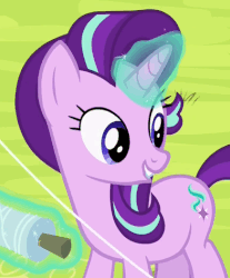 Size: 392x473 | Tagged: safe, screencap, starlight glimmer, pony, unicorn, g4, rock solid friendship, season 7, animated, blinking, cute, female, gif, glimmerbetes, glowing horn, grin, happy, horn, magic, mare, open mouth, smiling, solo, telekinesis