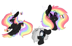 Size: 1559x996 | Tagged: safe, artist:saphi-boo, oc, oc only, deer, pony, colored wings, colored wingtips, crying, rainbow hair, simple background, solo, transparent background