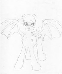 Size: 3110x3692 | Tagged: safe, artist:andandampersand, oc, oc only, oc:lillian, bat pony, pony, art trade, high res, lineart, monochrome, simple background, solo, spread wings, traditional art, wings, wip