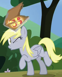 Size: 765x951 | Tagged: safe, edit, edited screencap, screencap, derpy hooves, pegasus, pony, g4, rock solid friendship, abuse, alternative cutie mark placement, cropped, derpybuse, female, food, inner thigh cutie mark, mare, misspelling, pineapple pizza, pizza, solo