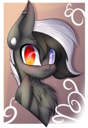 Size: 1387x2000 | Tagged: safe, artist:misfit, oc, oc only, oc:darkglitch, pony, bust, chest fluff, heterochromia, looking at you, portrait, solo