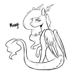 Size: 2660x2799 | Tagged: safe, artist:kianamai, oc, oc only, oc:mirage, hybrid, high res, interspecies offspring, monochrome, next generation, offspring, parent:discord, parent:princess celestia, parents:dislestia, solo