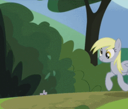 Size: 401x340 | Tagged: safe, edit, edited screencap, screencap, derpy hooves, pegasus, pony, g4, rock solid friendship, abuse, animated, cropped, derpybuse, female, food, gif, mare, perfect loop, pizza, solo, unstoppable force of derp