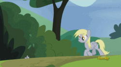 Size: 615x340 | Tagged: safe, edit, edited screencap, screencap, derpy hooves, pinkie pie, pegasus, pony, g4, rock solid friendship, animated, discovery family logo, female, gif, mare, pizza box