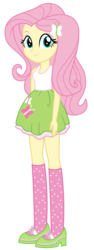 Size: 1500x4009 | Tagged: safe, artist:sketchmcreations, fluttershy, equestria girls, g4, clothes, commission, cute, female, fluttershy's skirt, high res, looking at you, mary janes, shoes, simple background, skirt, smiling, socks, solo, tank top, transparent background, vector