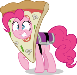Size: 8001x7808 | Tagged: safe, artist:lahirien, pinkie pie, earth pony, pony, g4, rock solid friendship, .ai available, absurd resolution, clothes, costume, female, food, grin, mare, pizza, pizza head, pizza pie, raised hoof, simple background, smiling, solo, transparent background, vector