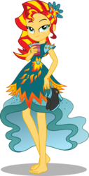 Size: 1222x2400 | Tagged: safe, artist:seahawk270, sunset shimmer, equestria girls, g4, my little pony equestria girls: legend of everfree, barefoot, clothes, cup, dress, feet, female, high heels, holding shoes, legend of everfeet, lidded eyes, looking at you, shoes, simple background, smiling, solo, transparent background, vector