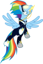Size: 4040x6083 | Tagged: safe, artist:lahirien, rainbow dash, zapp, pegasus, pony, g4, absurd resolution, female, glowing eyes, mare, mouth hold, necklace, pendant, power ponies, simple background, solo, superhero, transparent background, vector