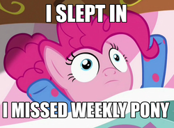 Size: 1054x774 | Tagged: safe, edit, edited screencap, screencap, pinkie pie, pony, g4, rock solid friendship, bed, clothes, faic, female, footed sleeper, image macro, meme, pajamas, solo, wide eyes