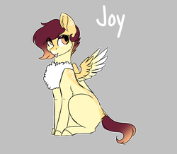 Size: 1759x1535 | Tagged: safe, artist:ohhoneybee, oc, oc only, oc:joy, pegasus, pony, chest fluff, female, mare, simple background, sitting, solo