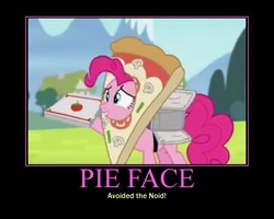 Size: 750x600 | Tagged: safe, edit, edited screencap, screencap, pinkie pie, pony, g4, rock solid friendship, demotivational poster, domino's, domino's pizza, female, hilarious in hindsight, meme, pizza box, pizza head, pizza pie, solo, the noid