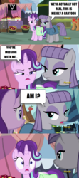 Size: 1275x2867 | Tagged: safe, edit, edited screencap, screencap, maud pie, starlight glimmer, earth pony, pony, g4, rock solid friendship, am i?, breaking the fourth wall, discovery family logo, mind blown, screencap comic, shrunken pupils, wide eyes