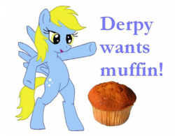 Size: 900x703 | Tagged: safe, derpy hooves, pegasus, pony, g4, bipedal, female, food, happy, muffin, solo, that pony sure does love muffins