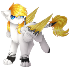 Size: 1762x1668 | Tagged: safe, artist:cloud-drawings, oc, oc only, oc:golden arrow, hippogriff, art trade, blue eyes, male, simple background, solo, stallion, transparent background