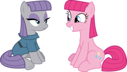 Size: 12873x7287 | Tagged: safe, artist:pink1ejack, maud pie, pinkie pie, earth pony, pony, g4, rock solid friendship, absurd resolution, alternate hairstyle, behaving like maud pie, duo, female, grin, mare, pie sisters, siblings, simple background, sisters, smiling, transparent background, vector