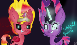 Size: 2220x1308 | Tagged: safe, sci-twi, sunset shimmer, twilight sparkle, pony, equestria girls, g4, duo, equestria girls ponified, female, mare, midnight sparkle, midnightsatan, ponified, sunset satan