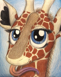 Size: 1080x1352 | Tagged: safe, artist:thefriendlyelephant, oc, oc only, oc:zeka, giraffe, animal in mlp form, bust, close-up, long tongue, osicones, solo, tongue out, traditional art