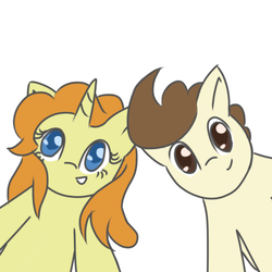Size: 500x500 | Tagged: safe, artist:poundcakemlp2000, artist:tastypony, pound cake, pumpkin cake, pegasus, pony, unicorn, g4, adorable face, cake twins, colt, cute, duo, duo male and female, female, filly, foal, looking at you, male, older, older pound cake, older pumpkin cake, poundabetes, pumpkinbetes, puppy dog eyes, simple background, white background