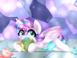 Size: 1000x750 | Tagged: safe, artist:papaii123, princess flurry heart, whammy, alicorn, pony, a flurry of emotions, g4, baby, baby alicorn, baby flurry heart, baby pony, cute, diaper, diapered, diapered filly, female, filly, flurrybetes, pink diaper, solo, teddy bear